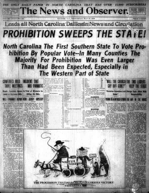 1908 Prohibition Sweeps the State