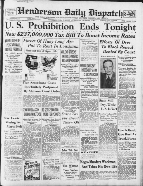 Henderson Daily Dispatch<br />
Tue, Dec 05, 1933