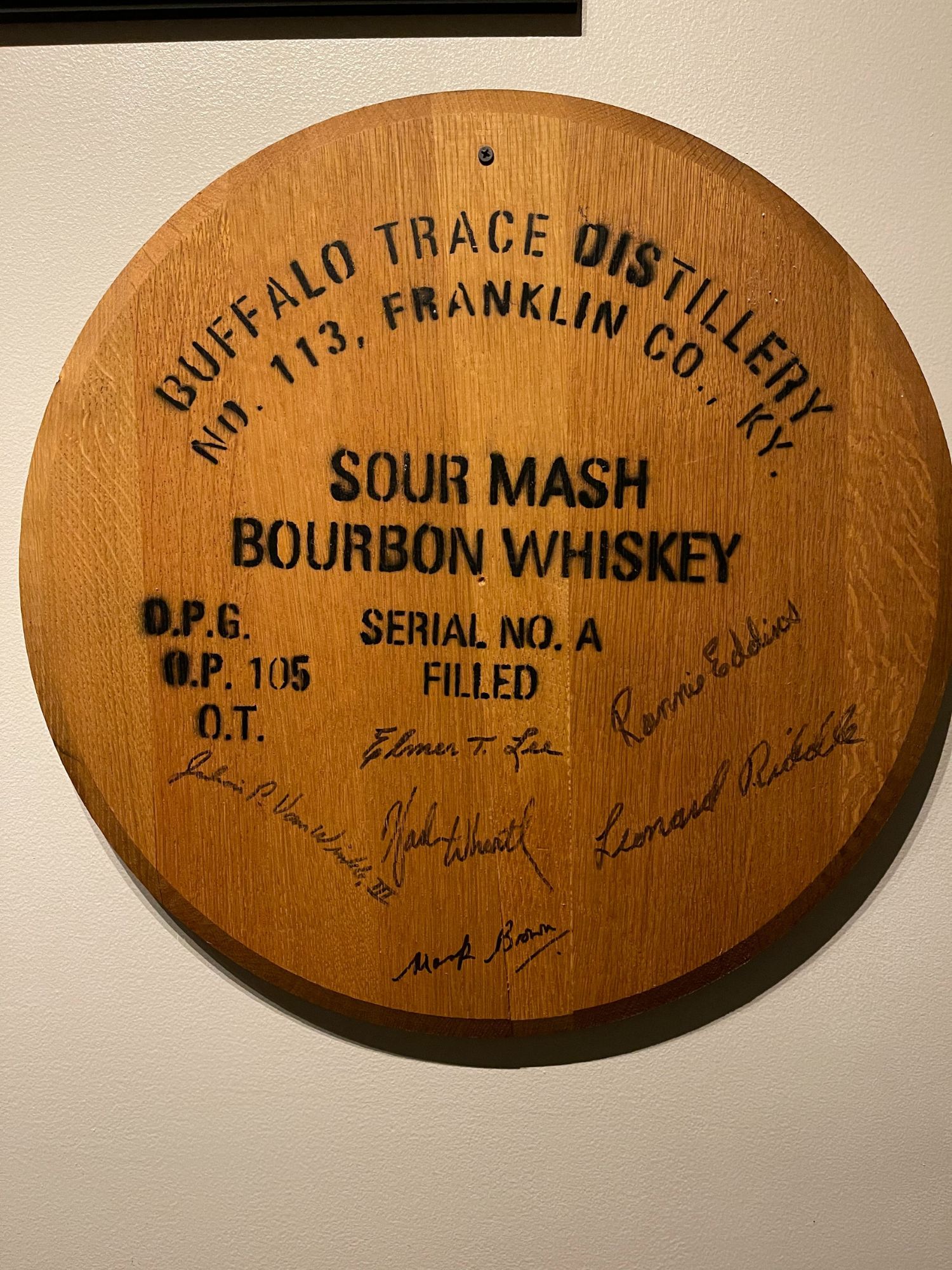 Signed Buffalo Trace Barrel Head